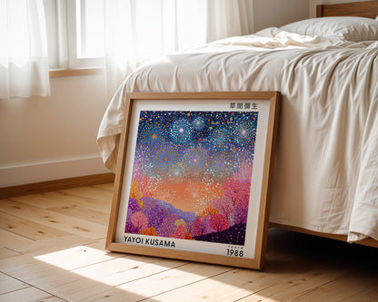 Yayoi Kusama Inspired Fireworks Landscape Print | Colourful Japanese Wall Art