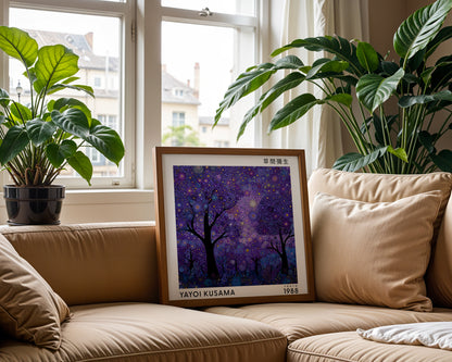 Yayoi Kusama Inspired Purple Night Forest Print | Japanese Polka Dot Wall Art