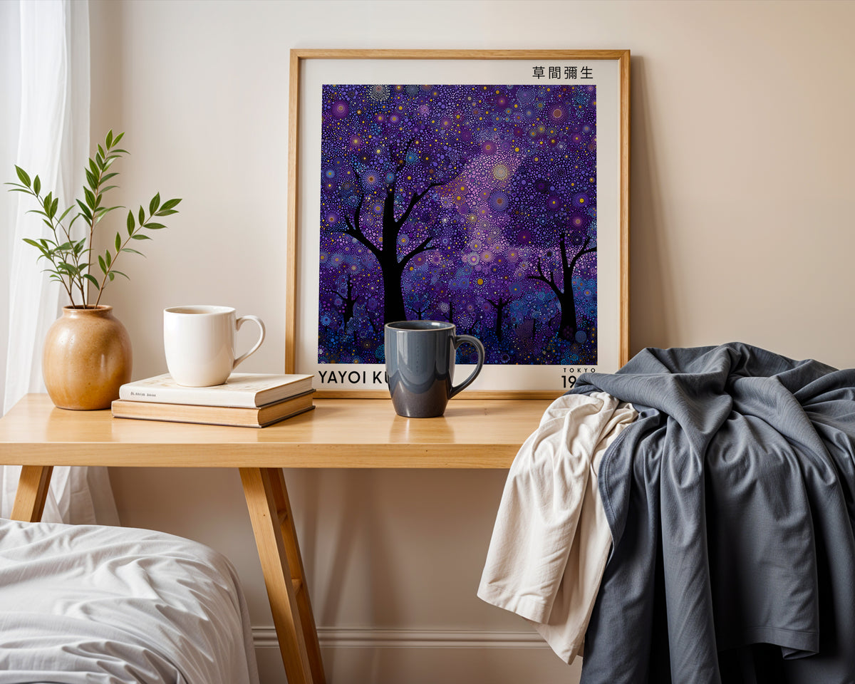 Yayoi Kusama Inspired Purple Night Forest Print | Japanese Polka Dot Wall Art