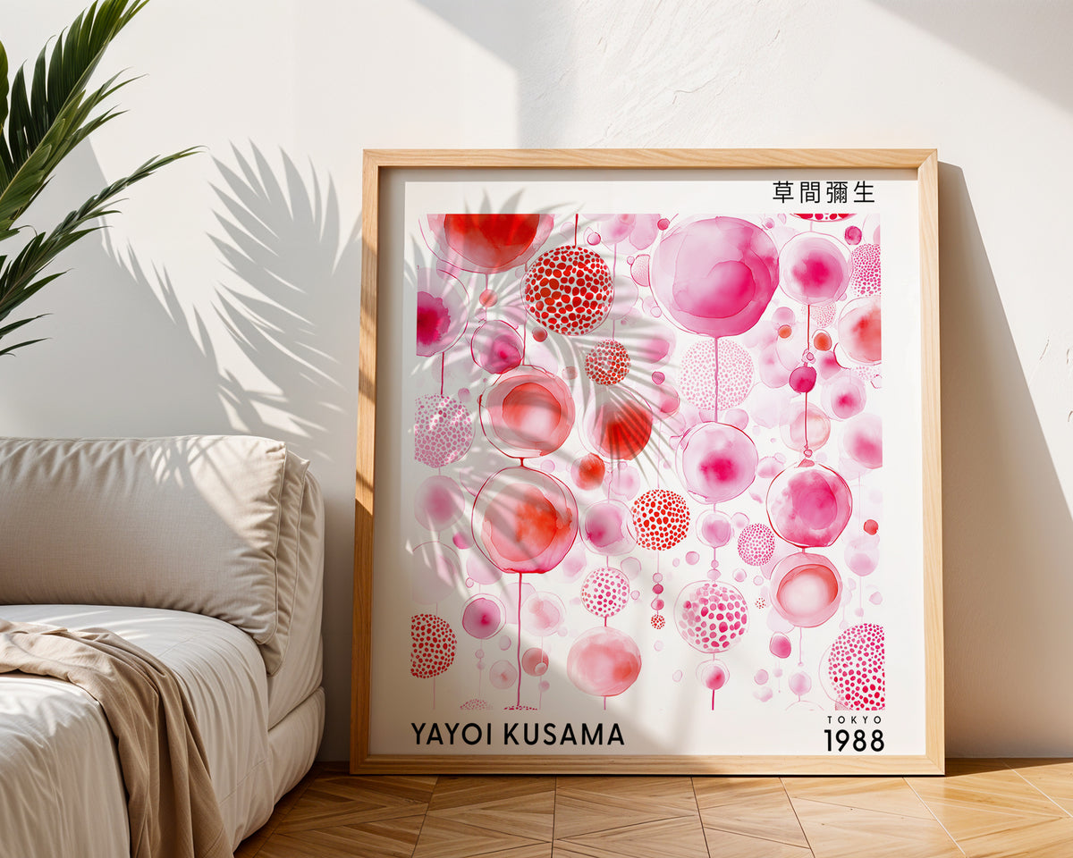 Yayoi Kusama Inspired Pink Bubble Print | Japanese Abstract Polka Dot Wall Art