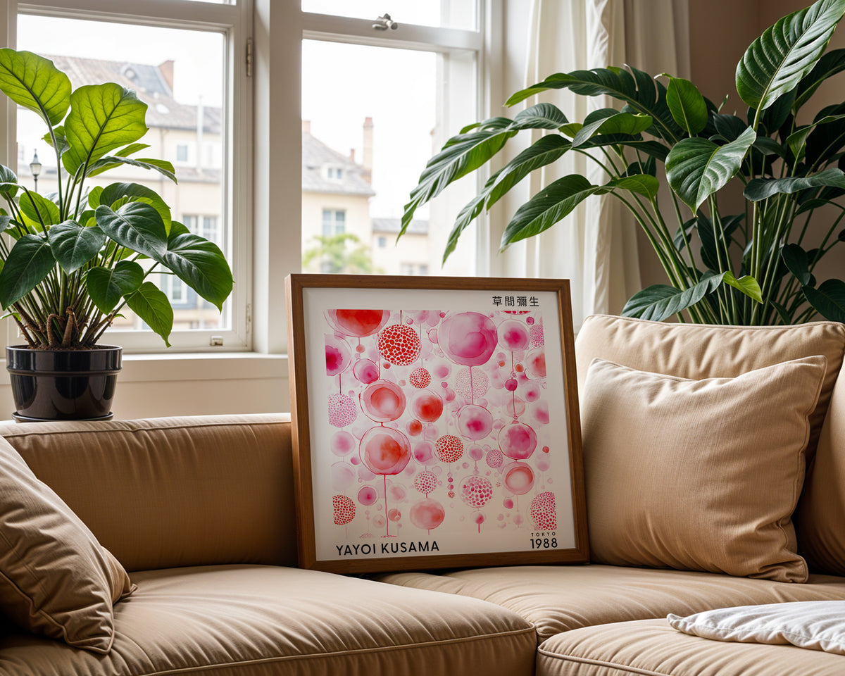 Yayoi Kusama Inspired Pink Bubble Print | Japanese Abstract Polka Dot Wall Art