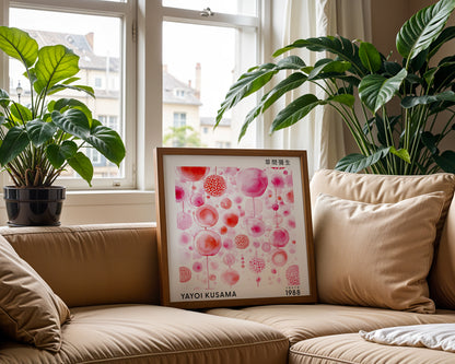 Yayoi Kusama Inspired Pink Bubble Print | Japanese Abstract Polka Dot Wall Art