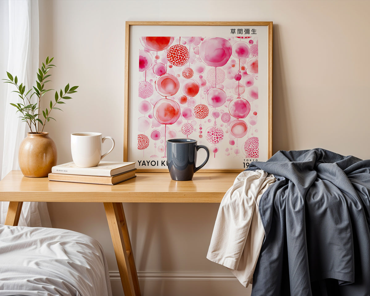Yayoi Kusama Inspired Pink Bubble Print | Japanese Abstract Polka Dot Wall Art