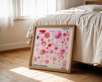Yayoi Kusama Inspired Pink Bubble Print | Japanese Abstract Polka Dot Wall Art