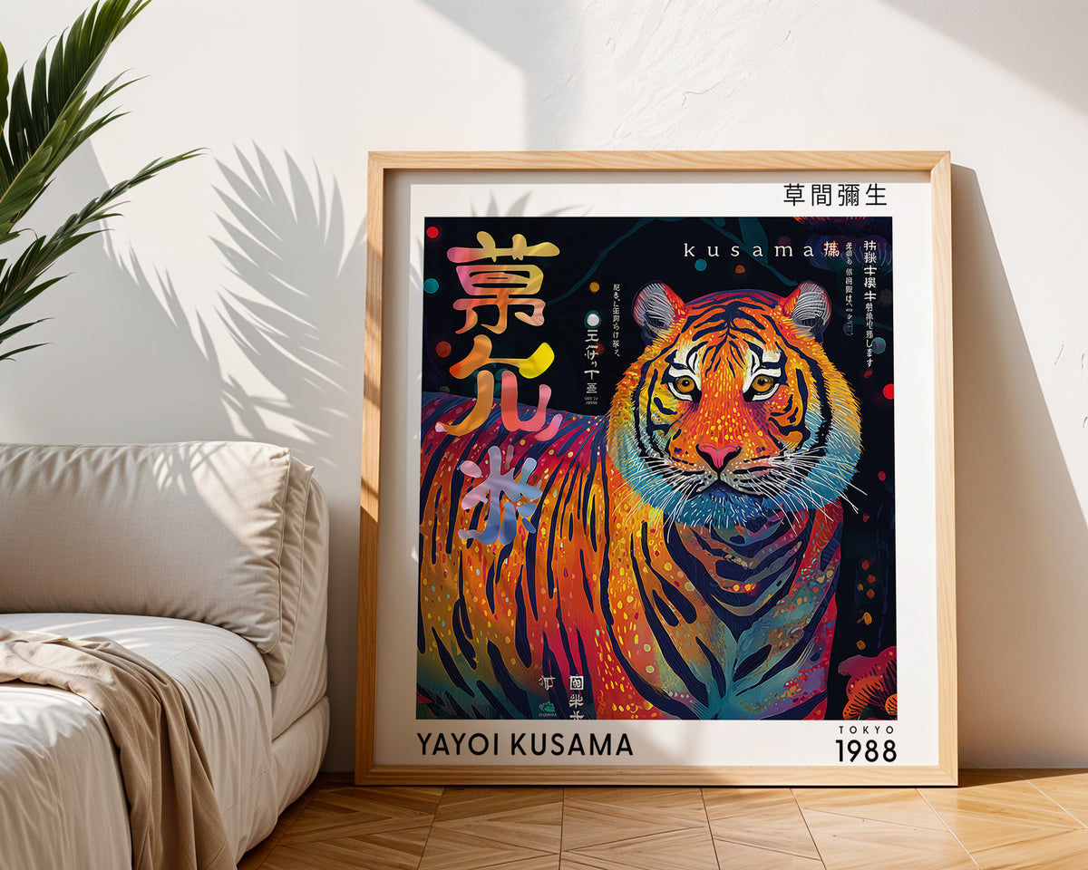 Yayoi Kusama Inspired Tiger Print | Colourful Japanese Animal Wall Art
