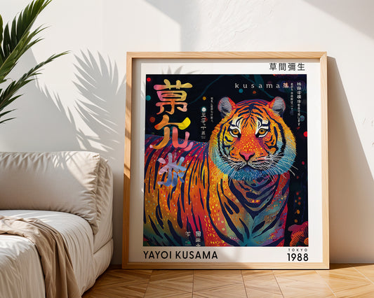 Yayoi Kusama Inspired Tiger Print | Colourful Japanese Animal Wall Art