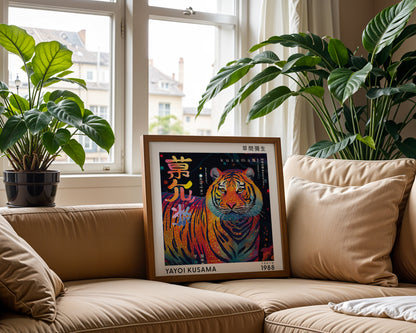 Yayoi Kusama Inspired Tiger Print | Colourful Japanese Animal Wall Art