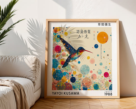 Yayoi Kusama Inspired Hummingbird Print | Colourful Japanese Wall Art