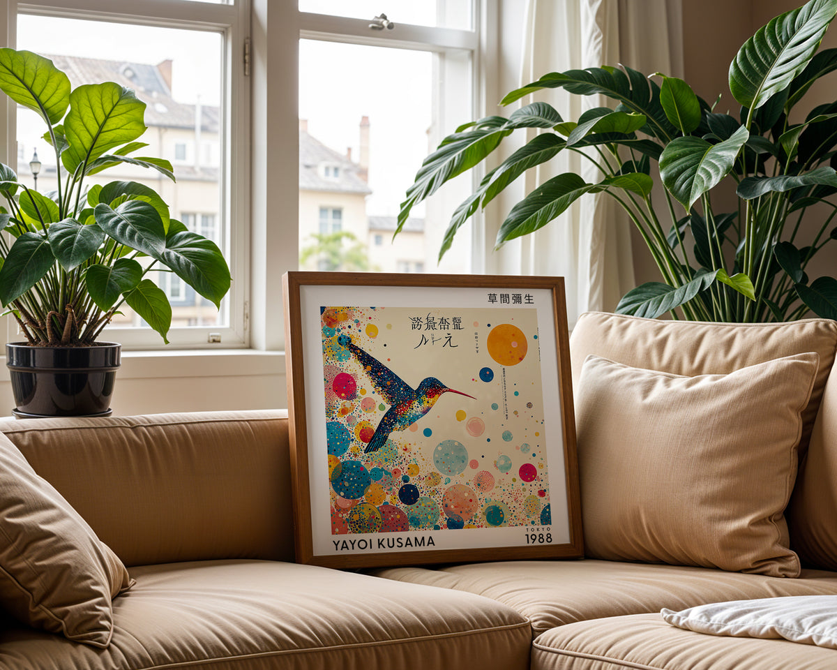 Yayoi Kusama Inspired Hummingbird Print | Colourful Japanese Wall Art
