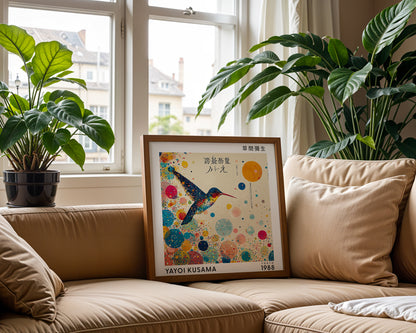 Yayoi Kusama Inspired Hummingbird Print | Colourful Japanese Wall Art