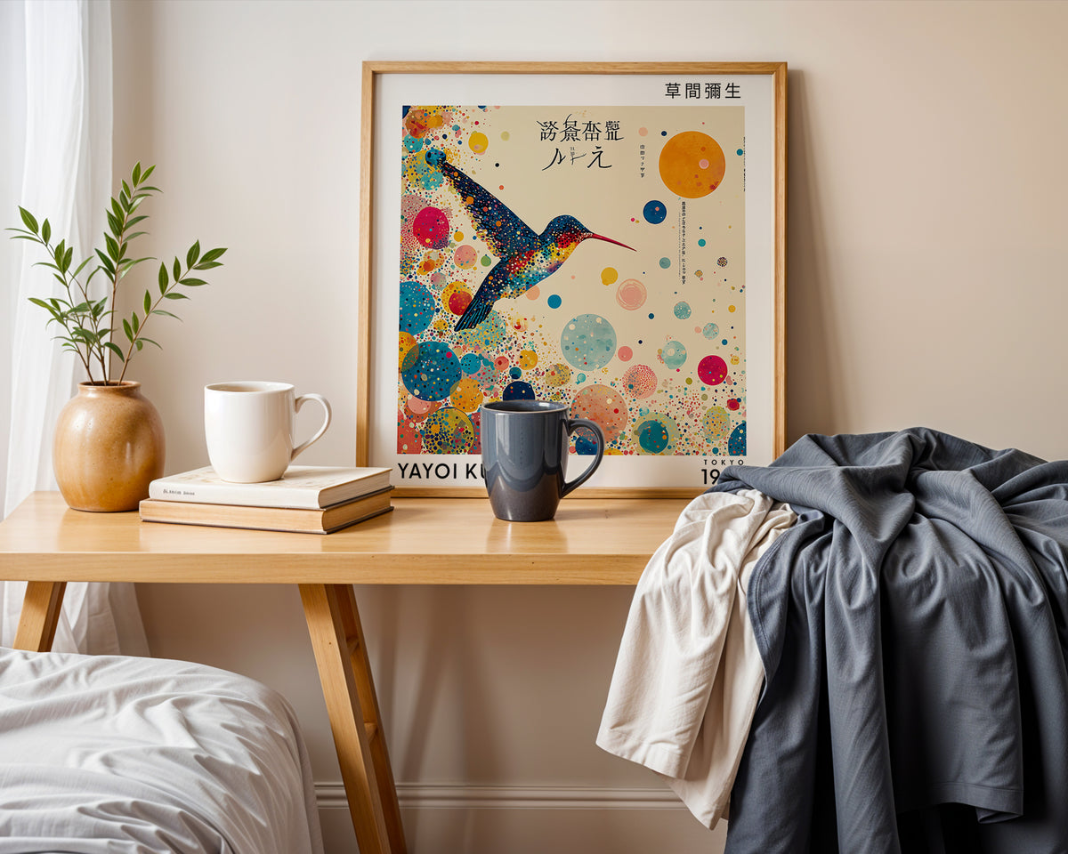 Yayoi Kusama Inspired Hummingbird Print | Colourful Japanese Wall Art