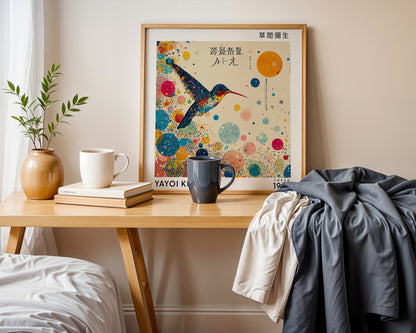Yayoi Kusama Inspired Hummingbird Print | Colourful Japanese Wall Art