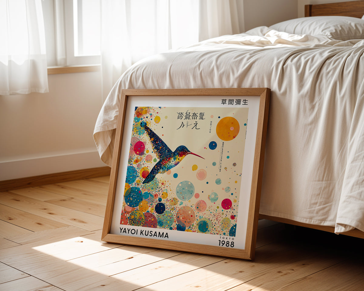Yayoi Kusama Inspired Hummingbird Print | Colourful Japanese Wall Art