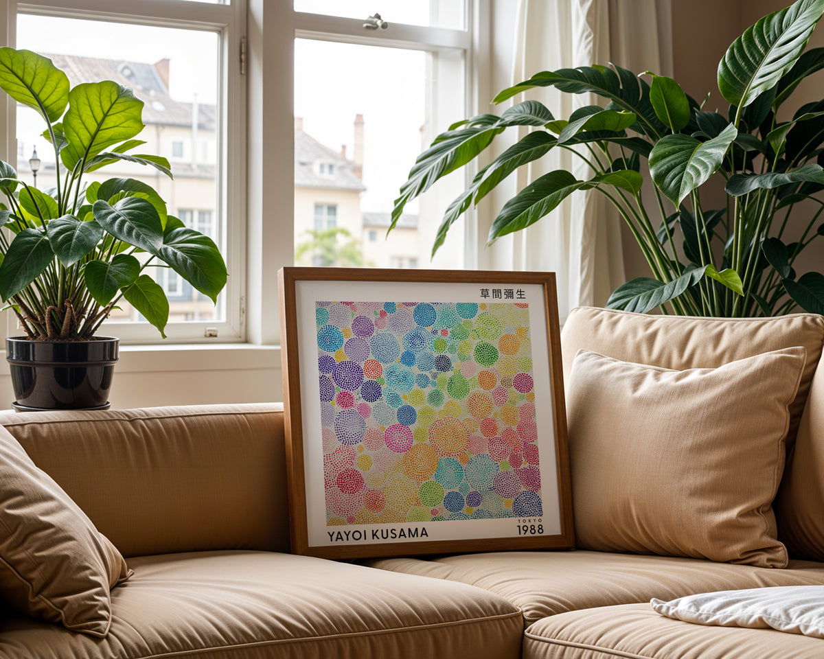 Yayoi Kusama Inspired Colourful Polka Dot Print | Japanese Abstract Wall Art