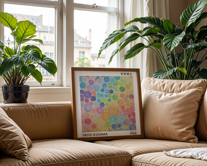 Yayoi Kusama Inspired Colourful Polka Dot Print | Japanese Abstract Wall Art