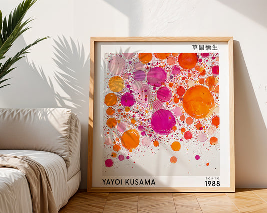 Yayoi Kusama Inspired Pink Orange Bubble Print | Japanese Abstract Wall Art