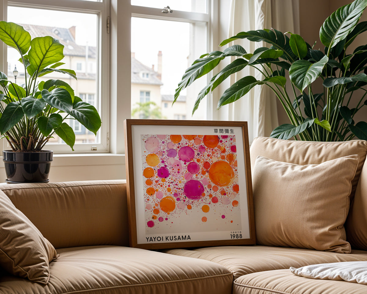 Yayoi Kusama Inspired Pink Orange Bubble Print | Japanese Abstract Wall Art