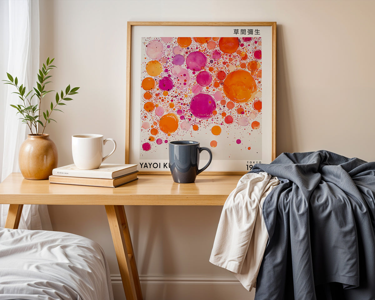 Yayoi Kusama Inspired Pink Orange Bubble Print | Japanese Abstract Wall Art