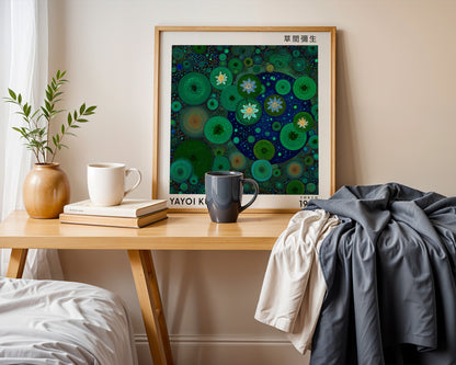 Yayoi Kusama Inspired Green Lotus Pond Print | Japanese Polka Dot Wall Art