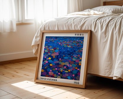 Yayoi Kusama Inspired Blue Lotus Pond Print | Japanese Botanical Polka Dot Wall Art