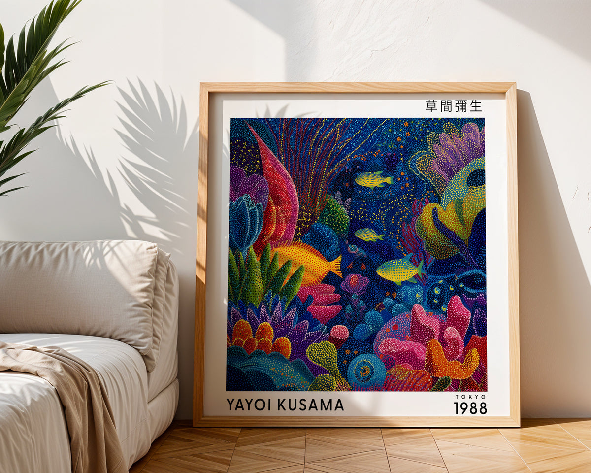 Yayoi Kusama Inspired Tropical Coral Reef Print | Colourful Japanese Ocean Wall Art