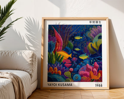 Yayoi Kusama Inspired Tropical Coral Reef Print | Colourful Japanese Ocean Wall Art