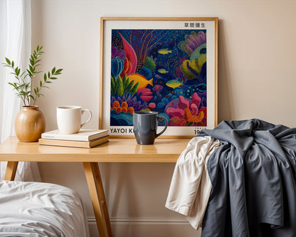Yayoi Kusama Inspired Tropical Coral Reef Print | Colourful Japanese Ocean Wall Art