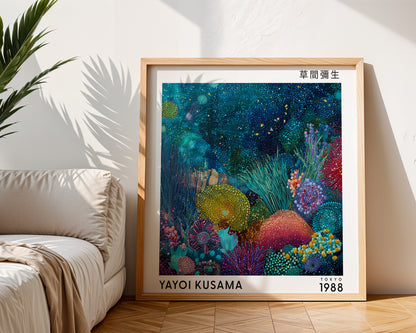 Yayoi Kusama Inspired Underwater Coral Garden Print | Japanese Polka Dot Wall Art