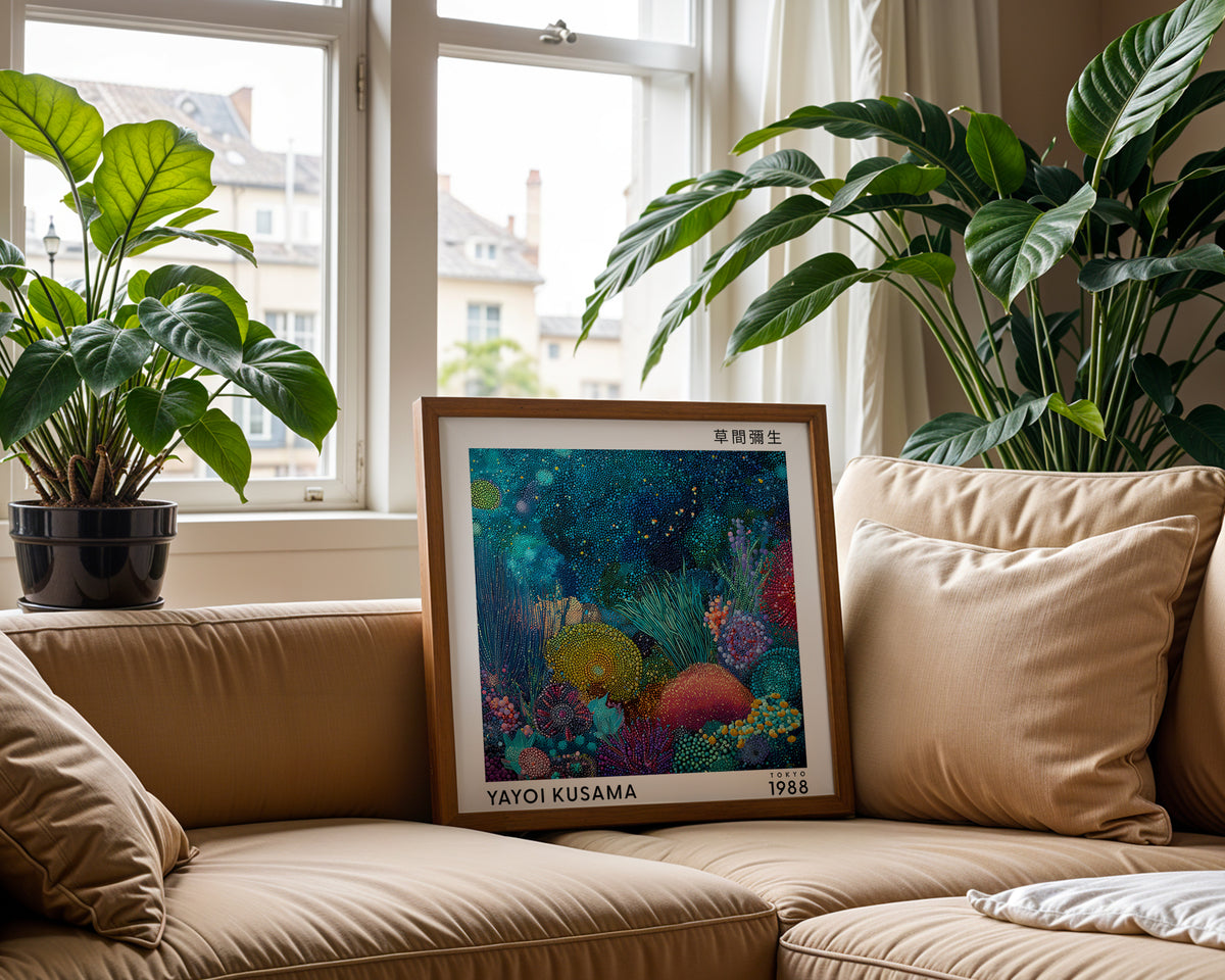 Yayoi Kusama Inspired Underwater Coral Garden Print | Japanese Polka Dot Wall Art