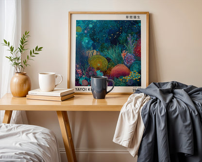Yayoi Kusama Inspired Underwater Coral Garden Print | Japanese Polka Dot Wall Art