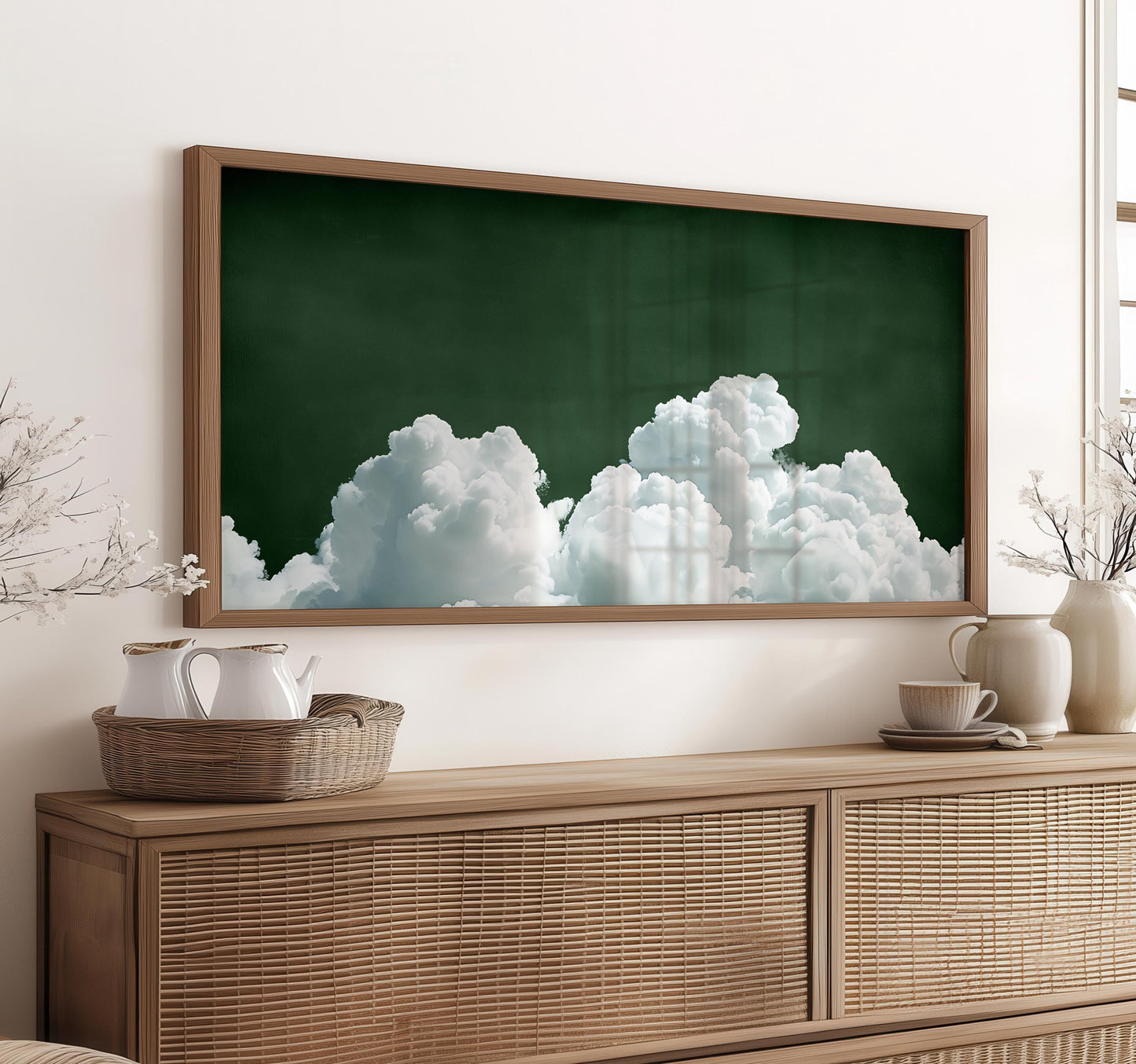 Forest Green Cloudscape Art Print: Moody Sky Panoramic Wall Art
