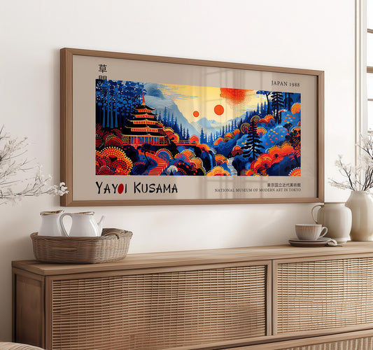 Yayoi Kusama Japanese Pagoda Print: Vibrant Panoramic Wall Art