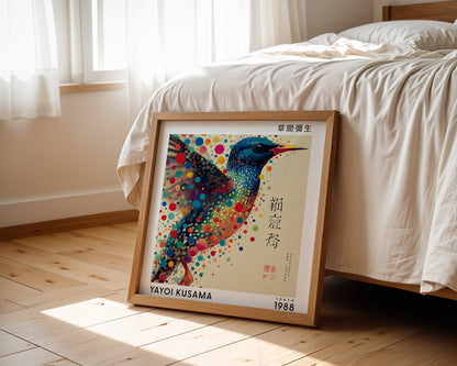 Yayoi Kusama Inspired Colourful Bird Print | Japanese Polka Dot Wall Art