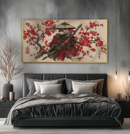 Samurai Otter Print: Japanese Ukiyo-e Art, Cherry Blossoms