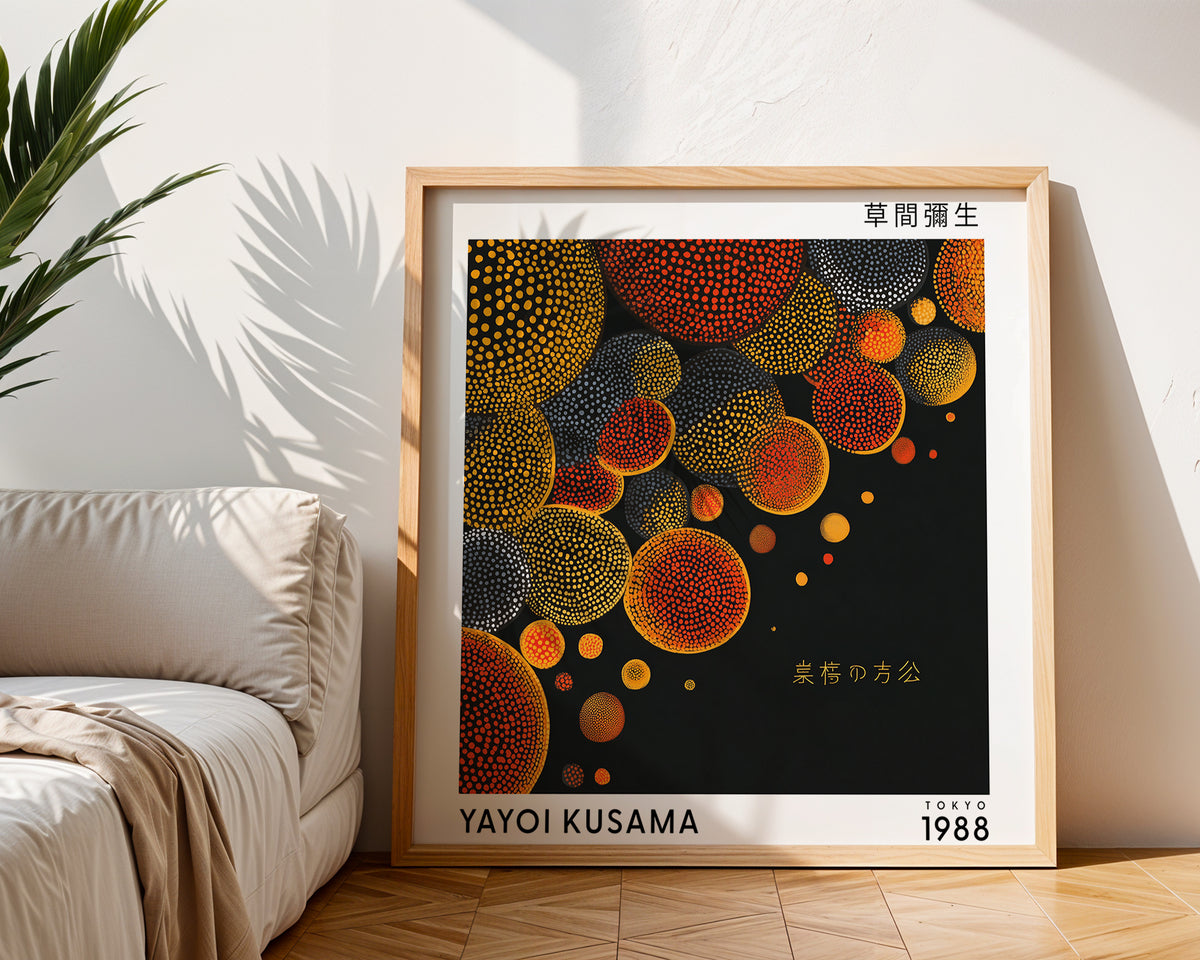 Yayoi Kusama Inspired Orange Sphere Print | Japanese Abstract Polka Dot Wall Art