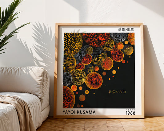 Yayoi Kusama Inspired Orange Sphere Print | Japanese Abstract Polka Dot Wall Art