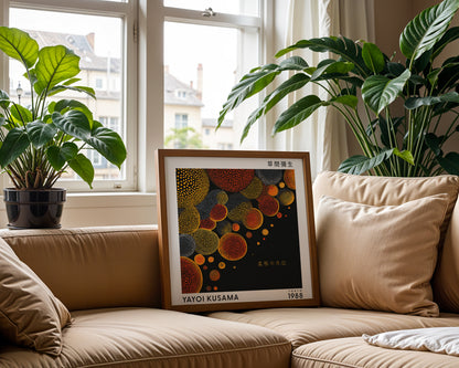 Yayoi Kusama Inspired Orange Sphere Print | Japanese Abstract Polka Dot Wall Art