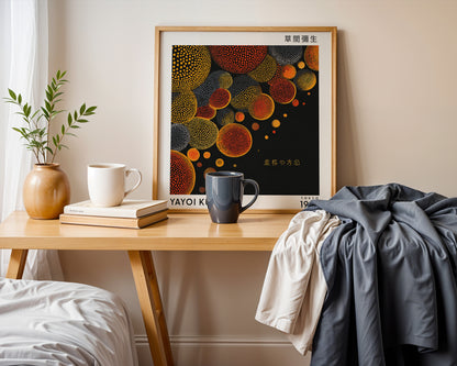 Yayoi Kusama Inspired Orange Sphere Print | Japanese Abstract Polka Dot Wall Art