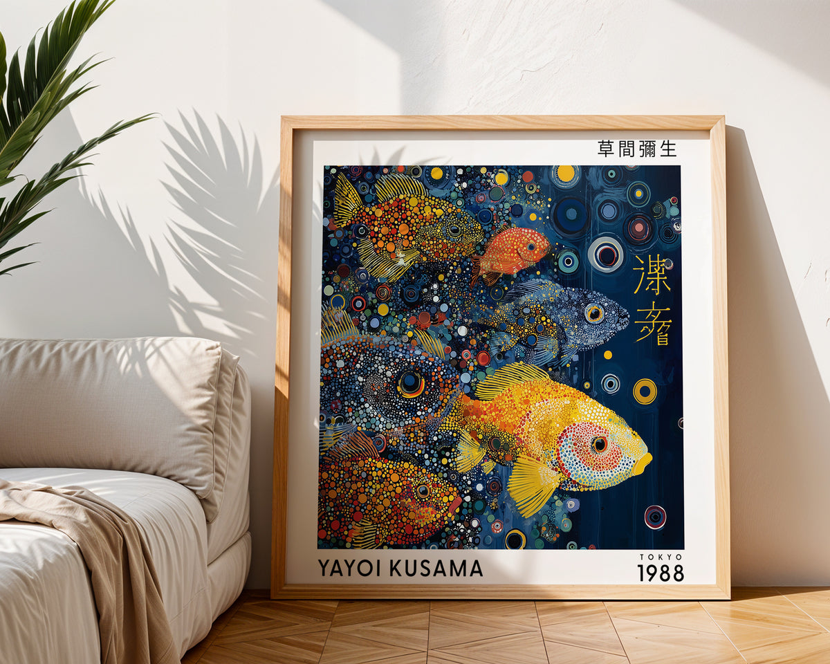 Yayoi Kusama Inspired School of Fish Print | Japanese Ocean Polka Dot Wall Art