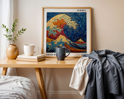 Yayoi Kusama Inspired Great Wave Print | Japanese Blue Polka Dot Wall Art