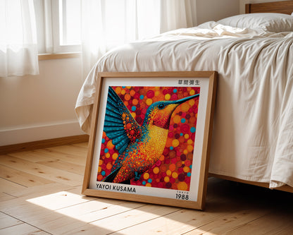 Yayoi Kusama Inspired Orange Hummingbird Print | Japanese Bird Polka Dot Wall Art