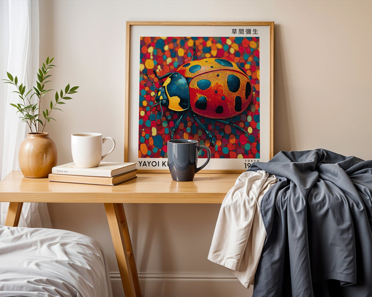 Yayoi Kusama Inspired Colourful Ladybird Print | Japanese Polka Dot Wall Art