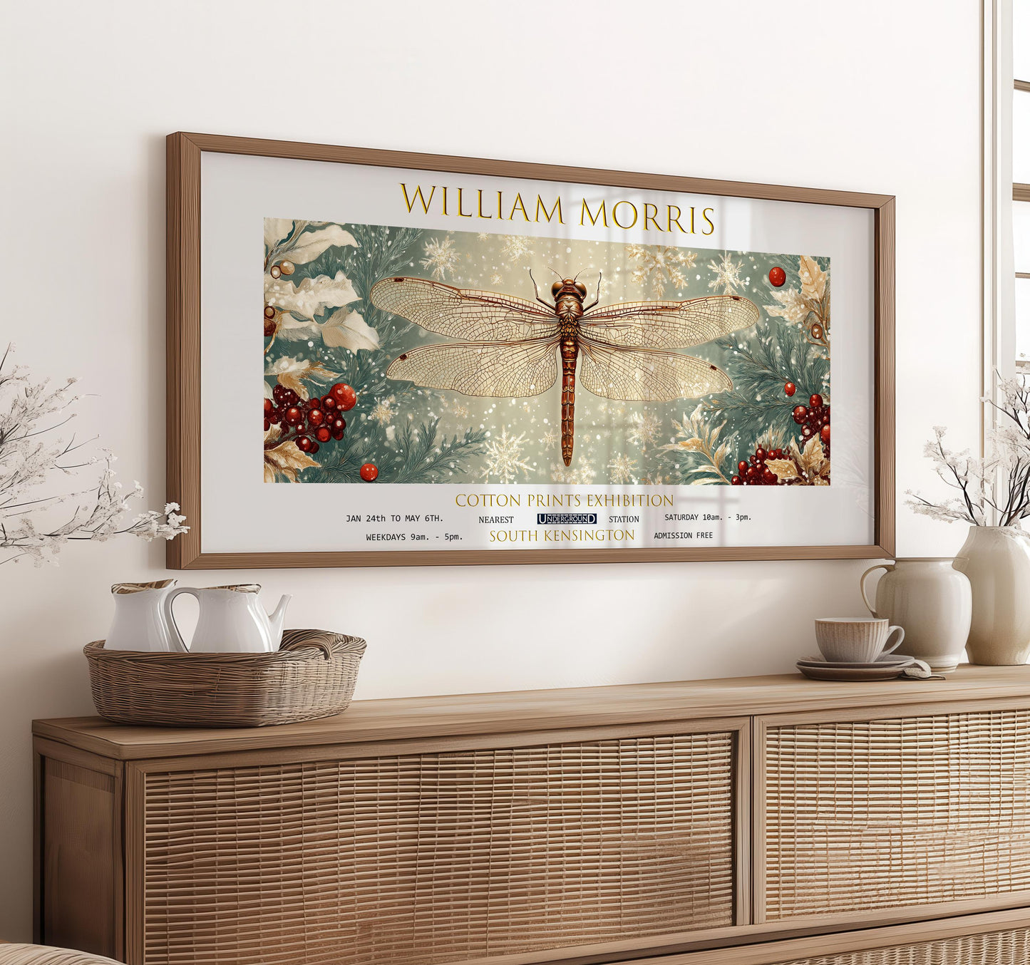 William Morris Dragonfly Art Print: Vintage Botanical Textiles