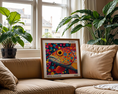 Yayoi Kusama Inspired Colourful Fish Print | Japanese Polka Dot Wall Art