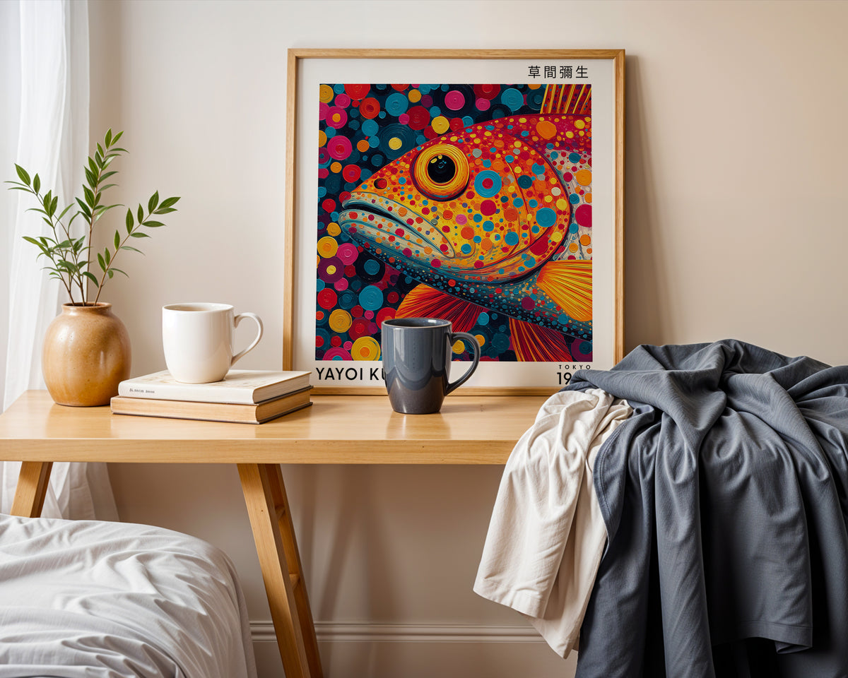 Yayoi Kusama Inspired Colourful Fish Print | Japanese Polka Dot Wall Art