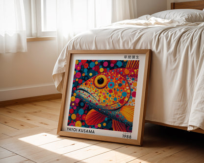 Yayoi Kusama Inspired Colourful Fish Print | Japanese Polka Dot Wall Art