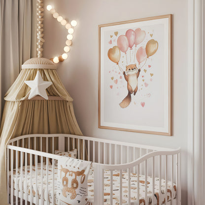 Otter heart balloon nursery wall art displayed above a cot