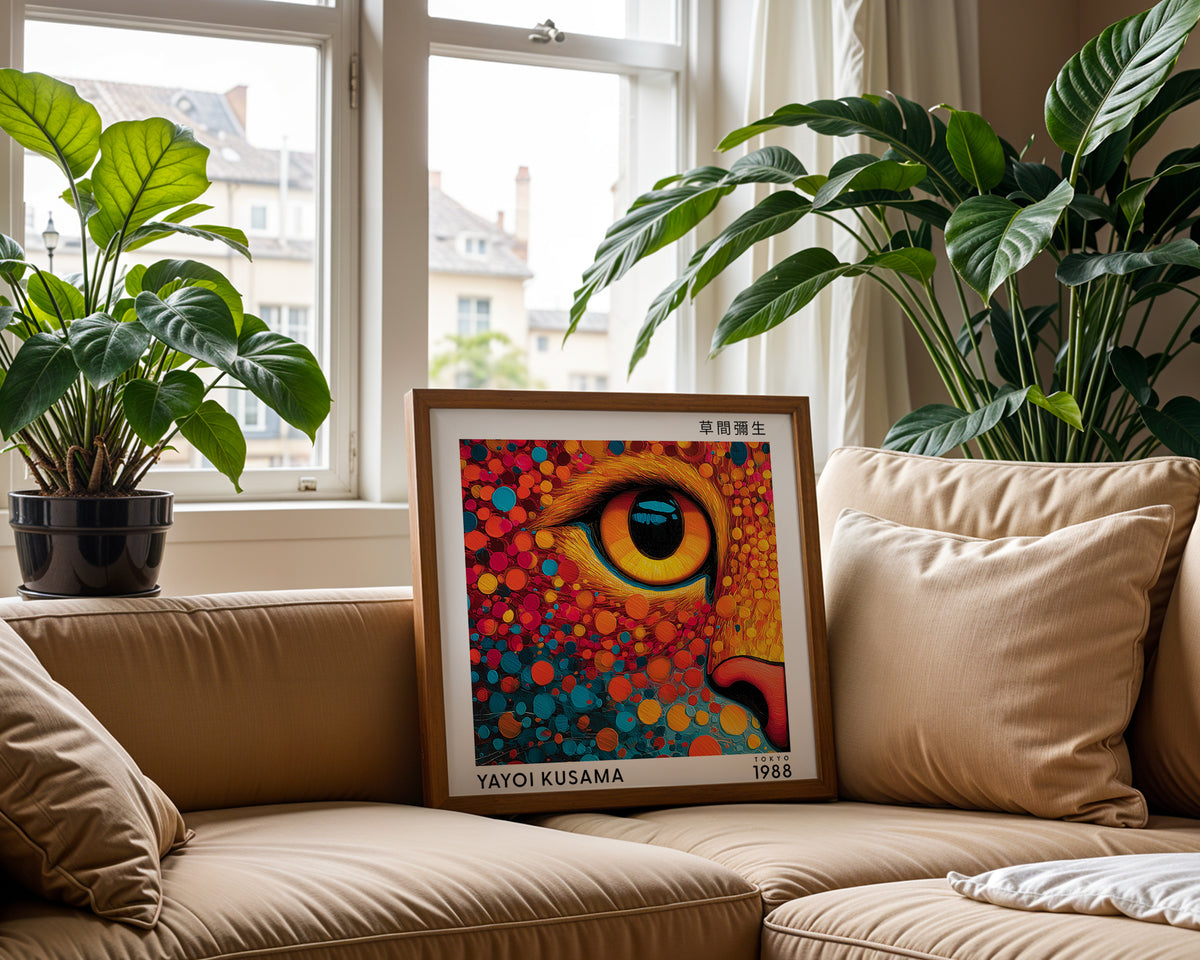 Yayoi Kusama Inspired Colourful Feline Eye Print | Japanese Polka Dot Wall Art
