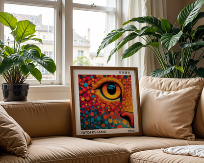 Yayoi Kusama Inspired Colourful Feline Eye Print | Japanese Polka Dot Wall Art