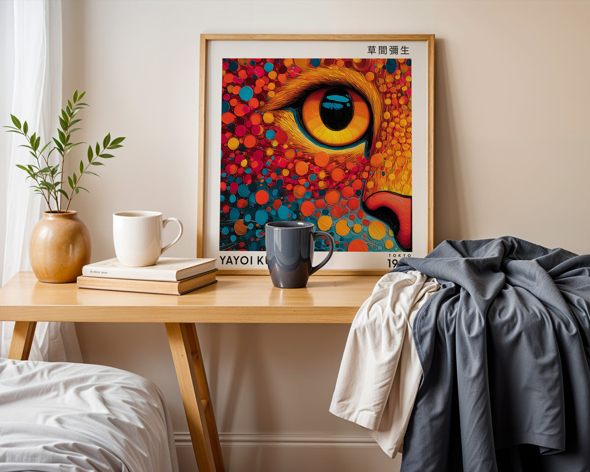 Yayoi Kusama Inspired Colourful Feline Eye Print | Japanese Polka Dot Wall Art
